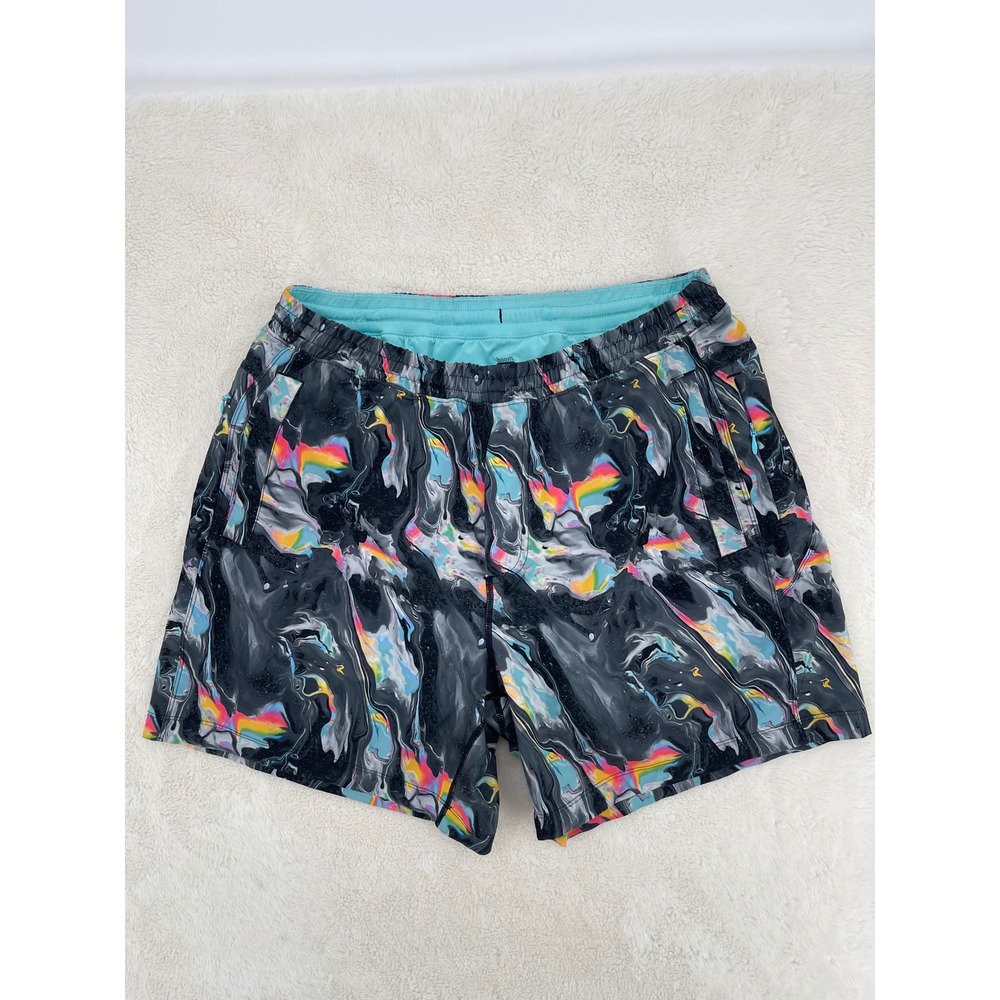 Birddogs Boom Gym Shorts Mens XL Grey Rainbow Marble Psychedelic Lined 6 Inseam